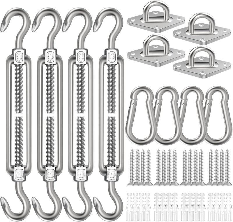 Spiglamm 6 Inch Shade Sail Hardware Kit for Triangle Rectangle Installation, 304 Stainless Steel Shade Sail Hardware Accessories for Outdoor Patio Canopy Garden, Heavy Duty Fixing Attachment 44 Pcs - Image 1